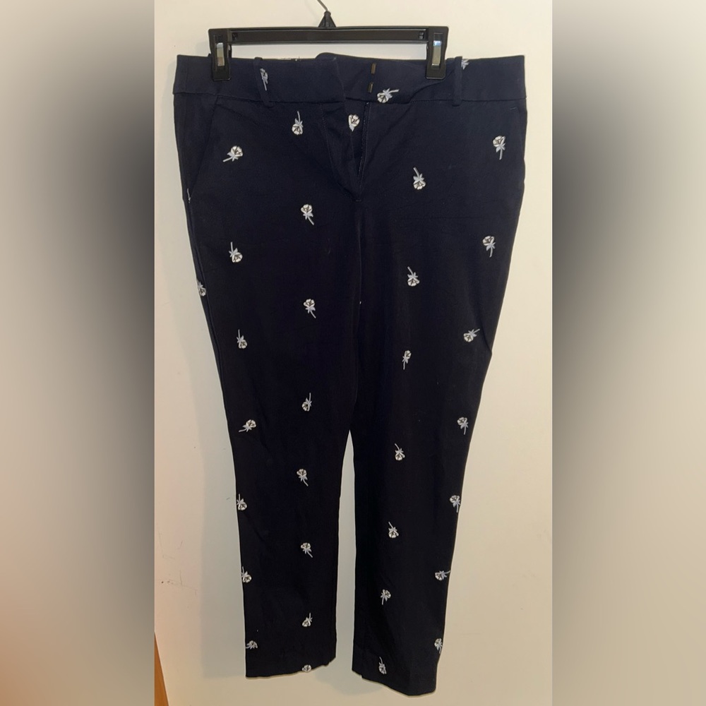 LOFT Black Pants with White Rose Embroidery
